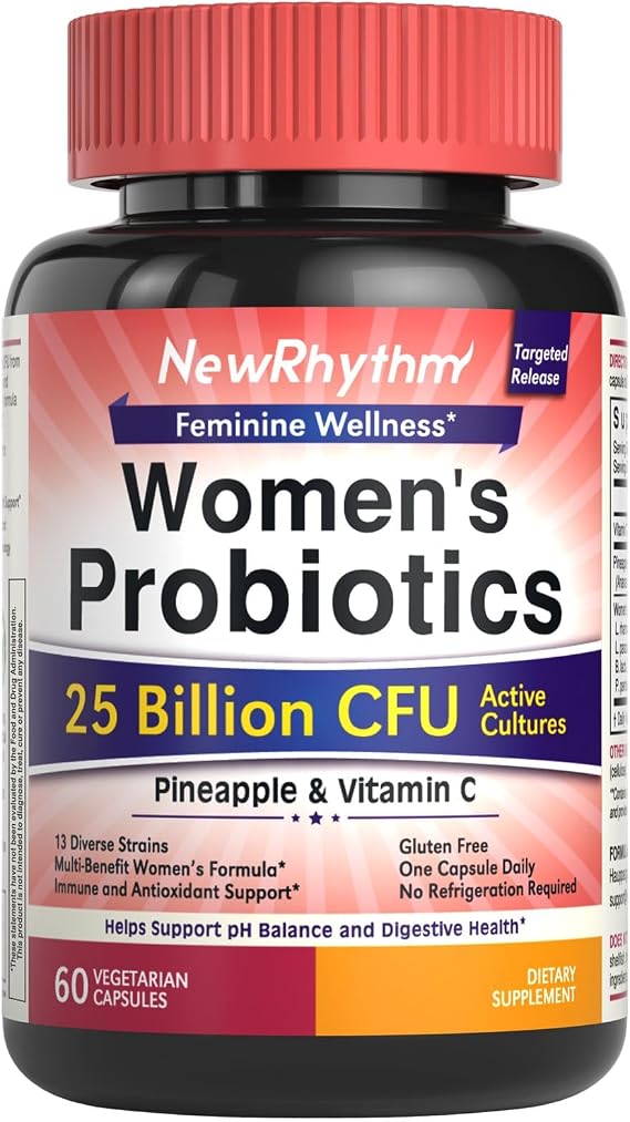 NewRhythm Vaginal Probiotics for Women, with Pineapple Powder, Vitamin C, Natural Vaginal PH Balance, Immune Support & Digestive Health, Vegan, 60 Capsules