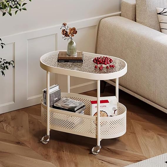 Coffe Tables Sofa Side Table Cocktail Table Trolley Rolling Table Cart Bedside Tables Book Tables Fruit and Vegetable Storage Basket Furniture Decoration Table Storage Shelf White 60cm/80cm