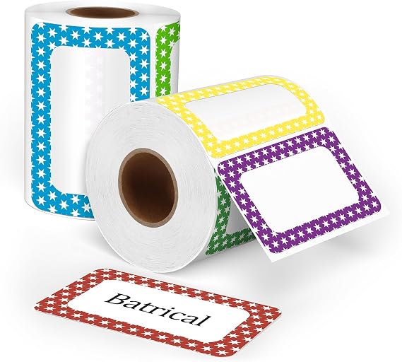 Batrical 3.5"x2.25" Colorful Name Tags 200pc 5 Colors Name Tag Stickers for Office, School, Classroom, Kitchen, Refrigerator