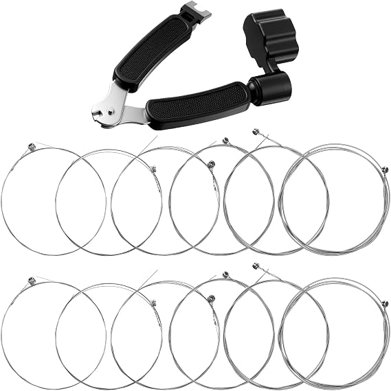 12 PCS Guitar Strings Electric, 3 in 1 Restringing Tool 2 Full Sets with Stainless Steel Core Guitar Electric 6 String Set Including E-1st B-2nd G-3rd D-4th A-5th E-6th