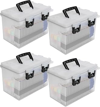 Sheffield 12767 XL Storage Bins With Lids, 4-Pack Stackable Storage Bins, Made in USA, Lockable and Water-Resistant Containers with Lids, Plastic Containers for Home, Classroom, and Dorm