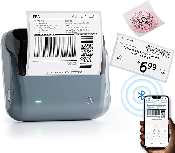 NIIMBOT 4 Inch Portable Thermal Label Maker, B4 Shipping Label Printer,Blue | Bluetooth Label Printer for Shipping Packages, Small Business, Home, Office,2000mAh, Come with 1 Roll 4'' x6'' Label