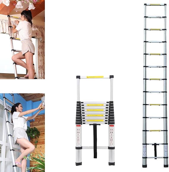 Folding Aluminum Telescoping Ladder 8.5FT Portable Extension Ladder One Button Retraction Ladder Extendable Ladders Multi-Purpose Collapsible Ladders RV Ladder for Home Or Outdoor, 330lb Capacity