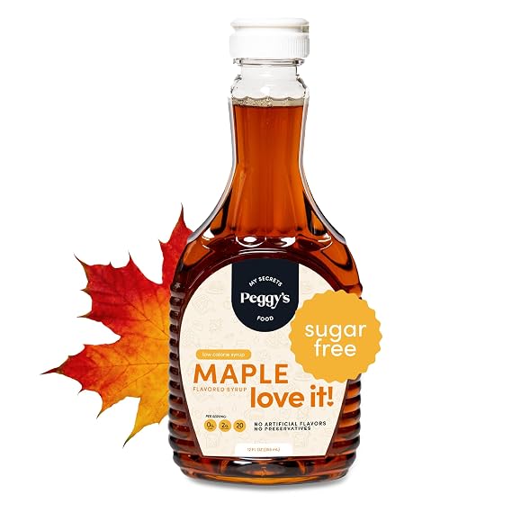 My Secrets Peggys Food Sugar-Free Maple Syrup, Keto Maple Syrup for Pancakes & Waffles Sweetened with Allulose, Monk Fruit & Natural Sweeteners Gluten-Free, Vegan, Low-Calorie (12 oz)
