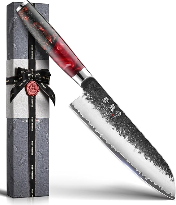7'' Japanese Santoku Chef Knife, Black Forged 3-Layer VG10 Steel Core