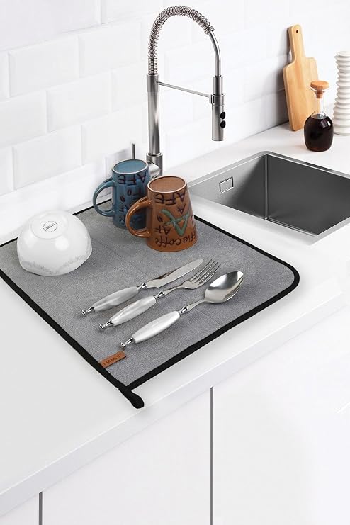 Microfiber Bulaşık Kurutma Matı 46x36 cm Kurulama Bezi Kurutma Örtüsü Tezgah Üstü Gri