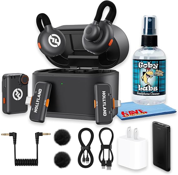 Hollyland Lark M2S Ultimate Combo Wireless Microphone for Camera, Lightning and USB-C, Dual Lavalier Mics, 2-Person Recording, 1000 ft, Space Gray (Bundle)