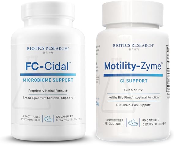 BIOTICS RESEARCH FC-Cidal Herbal Blend for Digestive & Immune Support + Motility-Zyme Digestive Motility Support Formula 120 Caps & 90 Caps