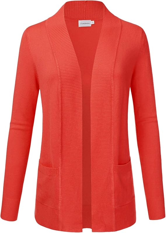 Casual Open Front Knit Cardigan Long Sleeve with Side Pockets Basic Sweater Jackets for Womens with Plus Size
