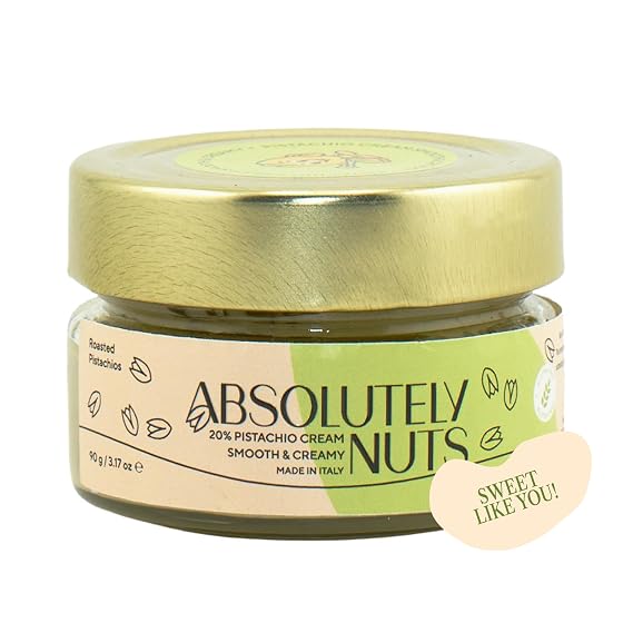 Absolutely Nuts 20% Pistachio Cream Authentic Italian Pistachio Butter & Paste, Gourmet Spread & Filling with Balanced Sweetness for Desserts, Made in Italy, 90 g Jar (Crema de Pistacho)