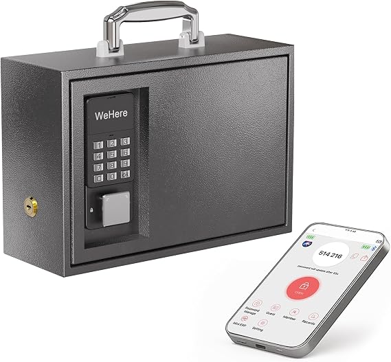 WeHere Portable Safe Box with Keypad Lock, Small Safe Deposit Box for Home Storage Fireproof Waterproof Documents Bag, Money, Medicine, Batteries, 0.3 Cubic Feet, 12.6x8.6x4.7 In