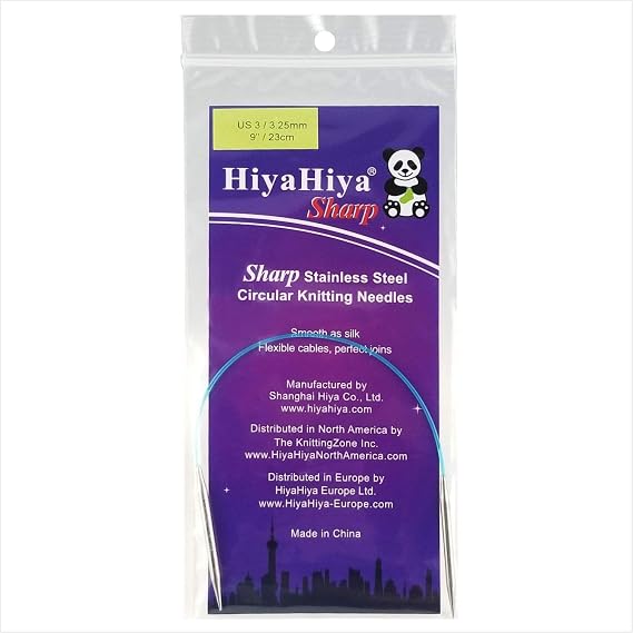 HiyaHiya Circular 9 inch (23cm) Sharp Steel Knitting Needle Size US 3 (3.25mm) HISSTCIR9-3