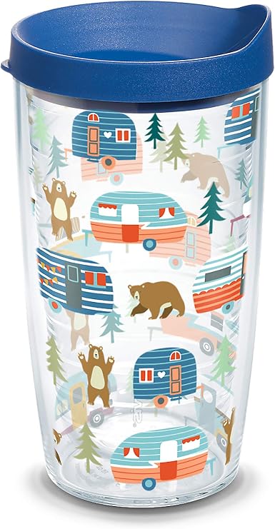 Tervis Trailer Bears Made in USA Double Walled Insulated Tumbler Travel Cup Keeps Drinks Cold & Hot, 16oz, Clear