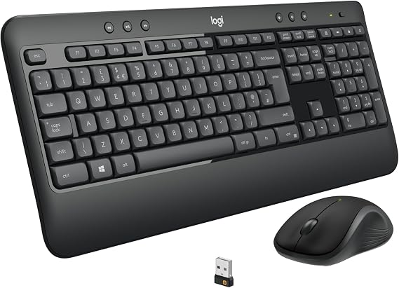 Logitech MK540 Kablosuz Klavye ve Mouse Seti, Unifying USB Alıcı, 10 m Kullanım Mesafesi, Sıvı Dökülmesine Dayanıklı, Ayarlanabilir Yükseklik, Siyah