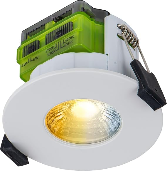Luceco LED Flat Downlight with Power Change and 4 Colour Change Temperature Options (CCT), Fire Rated, Spotlight for Kitchen and Bathroom, FType MK2, White, IP65, 4W/6W, 750lm, 6000K-2700K, FTF6WCCT [Energy Class C]