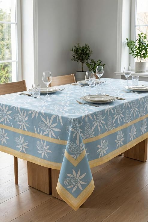 HAMUR Dekoratif Baskılı Mutfak Salon Masa Örtüsü 150x150 cm Sıvı Geçirmez Ev Sunum Sofra Örtüsü Botany Pamuk Karışımlı