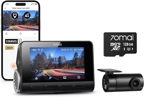 70mai New 4K Dash Cam A810 with Sony Starvis 2 IMX678 & 70mai Micro SD Card (128GB)