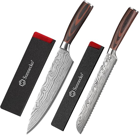 Sunnecko Chef Knife & Bread Knife with sheath