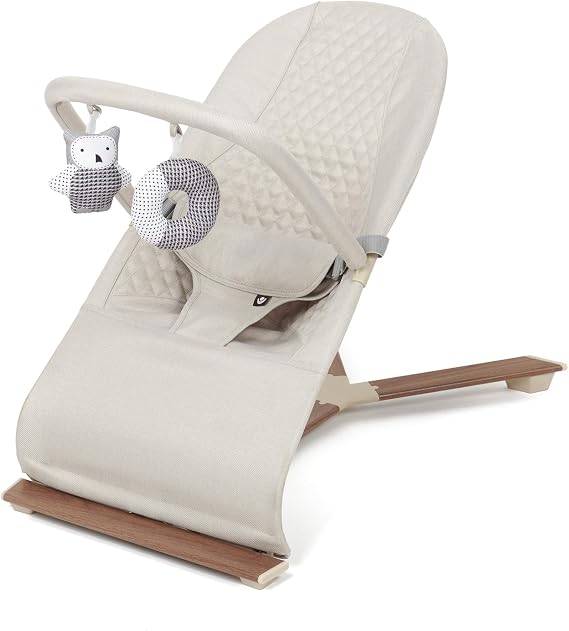 Babylo Gravity Luxe Bouncer, Natural Bounce no Batteries Needed, Birth to 9kg, 3 Recline Positions, Removable Plush Toys, Folds Flat - Cashmere