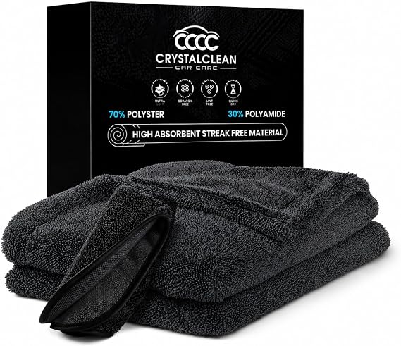 Microfiber towels for cars - 1300GSM X Large size Double twisted loop 2pcs - 70/30 Blend Quick Dry High absorbent Edgeless Streak free - Car drying towel for detailing 24x36″ & 12x12