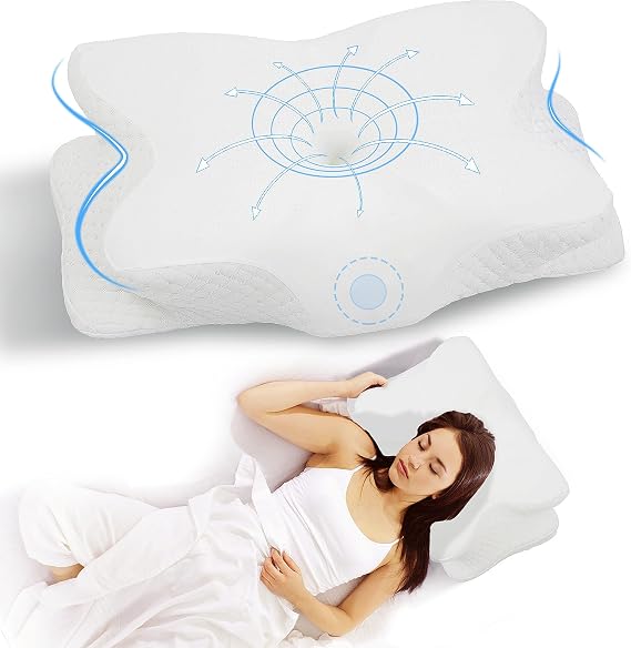 Almohada cervical para el cuello para aliviar el dolor de dormir, almohada ergonómica para dormir de lado para dormir, almohadas de apoyo para el cuello para dormir con funda de almohada refrescante