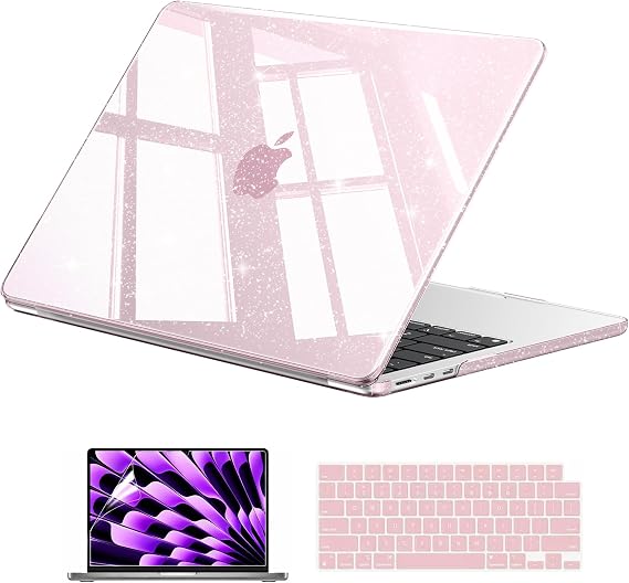 EooCoo Sparkly Case for MacBook Air 13 inch M5/M4/M3/M2 2026-2022 Baby Pink