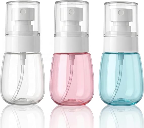 3pack Small Spray Bottle, 1oz Mini Spray Bottles, Empty Travel Spray Bottle, Fine Mist Plastic Spray Bottles with 9pcs Labels (Clear+Green+Pink)