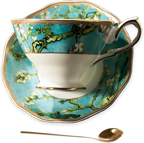 7oz Bone China Tea Cup and Saucer Set, Almond Blossom