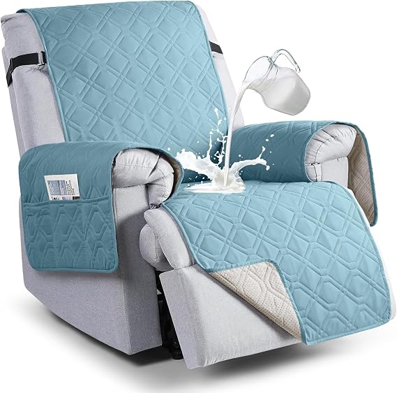 VANSOFY 100% Waterproof Recliner Chair Covers, Recliner Cover Non-Slip Dog Chair Cover Furniture Protector Washable Slipcover with Pocket, Elastic Straps for Pets, Dogs(Azuree, 20")