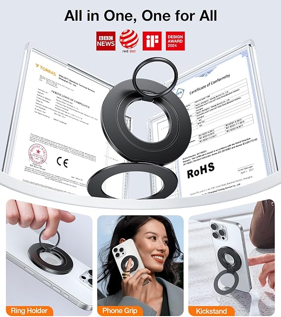 TORRAS Magnetic Case & Magnetic Phone Grip Ring Holder Kickstand