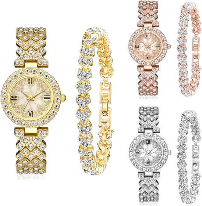 Women Lady Luxury Watches Steel Band with Diamonds Bracelets Watches 3 Set Quartz Dress Wristwatch 3 Colors Wholesale