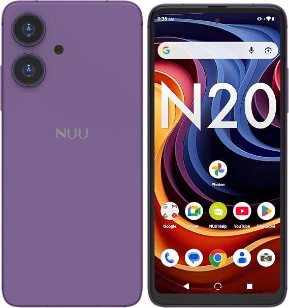 NUU N20 Basic Cell Phone, T-Mobile, Tello, Dual SIM, Unlocked, 4G, Purple