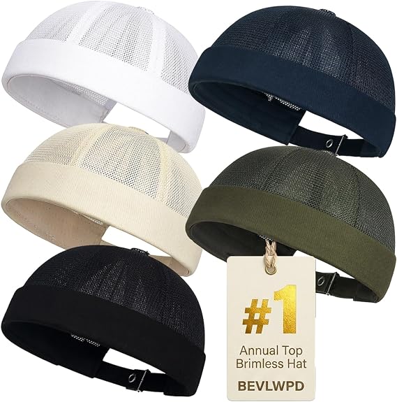 Brimless Hat for Men Chopper Docker Cap Men's Breathable No Brim Hats Summer Mesh Skull Beanies
