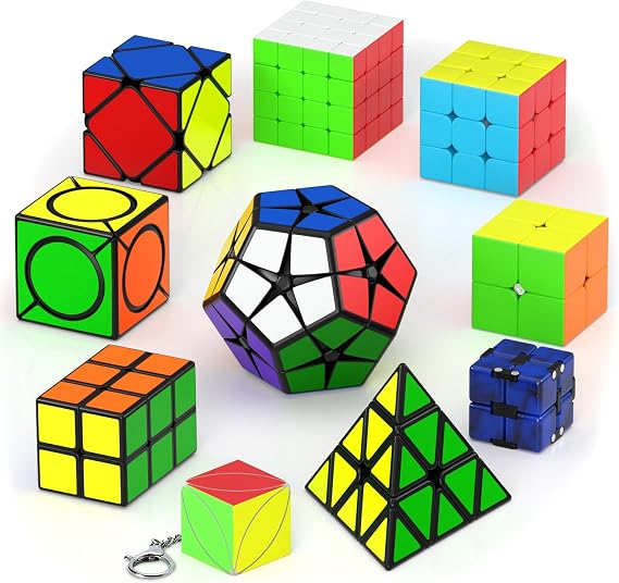 Vdealen Speed Cube Set, Magic Cube Pack of 2x2 3x3 4x4 2x2x3 Pyraminx Skewb Megaminx Six Spot Infinite Ivy Puzzle Cube Game, Christmas Birthday Party Gifts for Kids Teens Adults (10 Pack)
