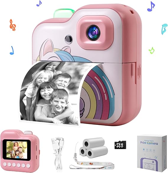 Instant Print Camera for Kids, 1080P Videos, Instant Film, Color, Panda-Shaped, Dual Cameras, Easy Operation, Compact Size