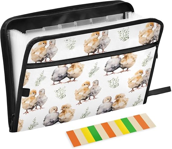 13 Pockets Expanding File Folder Rustic Chick Rooster Accordion File Organizer A4 Letter Size Paper Document Storage Zipper Expandable Folders with Labels
