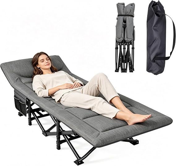 Camp Bed with Mattress & Pillow, 450lbs Heavy Duty Folding Travel Cot