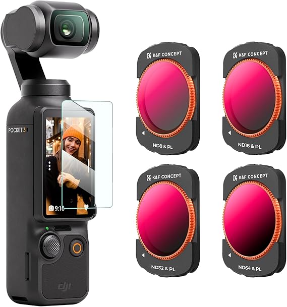K&F Concept Osmo Pocket 3 ND/PL filtre seti, 4'lü paket manyetik ND8/PL, ND16/PL, ND32/PL, ND64/PL filtre DJI Osmo Pocket 3 ile uyumlu (alüminyum çerçeve)