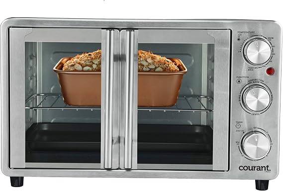 Courant French Door Convection Toaster Oven & Broiler, Bake Broil Toast Oven, Fits 9x13 Aluminum Baking Pan, 6-Slices, 10 Pizza, Convection Oven - Stainless Steel