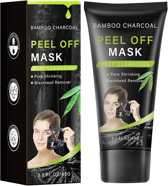 Bamboo Charcoal Peel Off Mask, Blackhead Remover Peel Off Mask Charcoal Face Masks for Deep Cleansing
