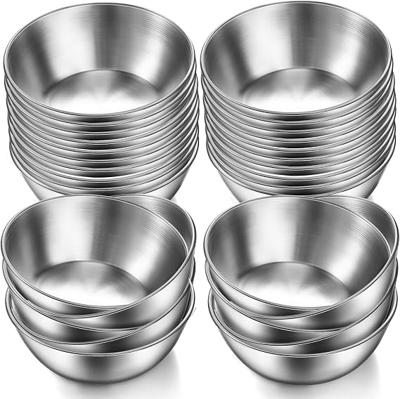 30 Pack 3.3 Inch Stainless Steel Sauce Dishes Bulk Small Stainless Steel Bowl Dipping Soy Sauce Bowls Silver Round Seasoning Sushi Appetizer Dishes for Kitchen Party Supplies
