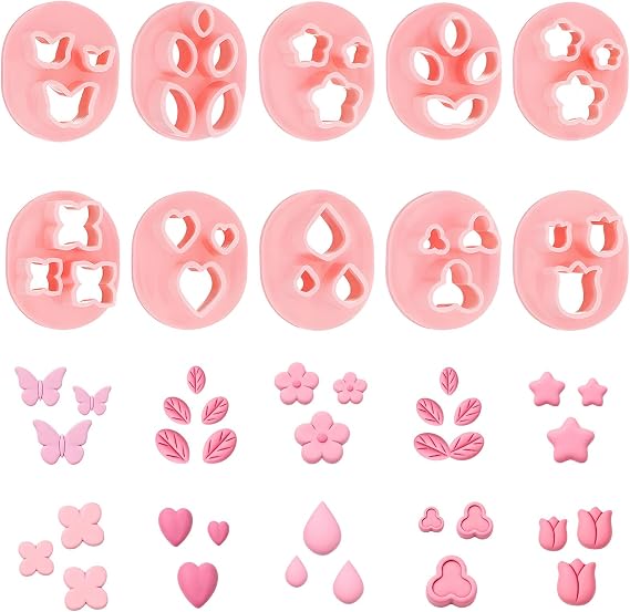 10 PCS Polymer Clay Cutters, Flower Petal Clay Cutter for Earrings Making 10 Shapes Floral Leaf Butterfly Heart Clay Molds DIY Jewelry Tools
