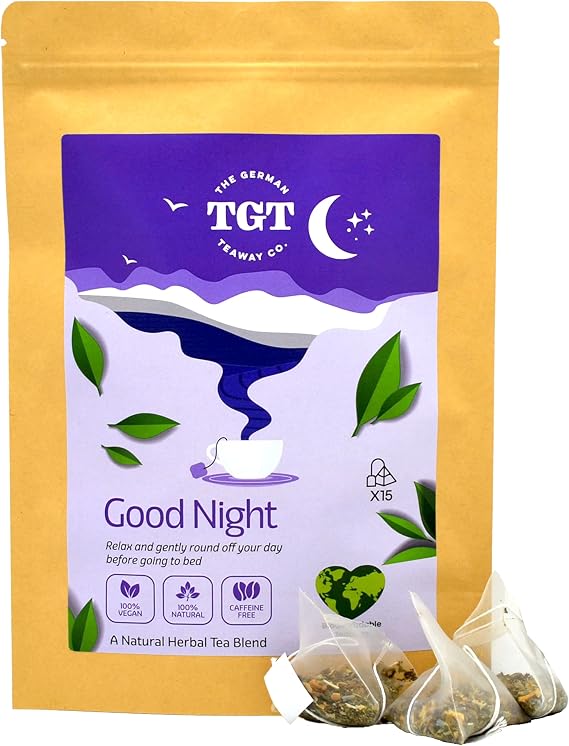 TGT Good Night Tea with Valerian & Hops | Bedtime Tea | Caffeine-Free | Made in Germany (15 Tea Bags, Whole Leaf)