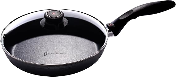 Swiss Diamond 9.5 Inch Induction Frying Pan with Lid - Nonstick Skillet with Aluminum with Diamond Enforced Coating - Dishwasher Safe and Oven Safe Fry Pan, Cover Included