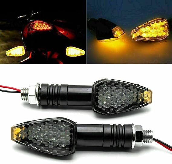 x xotic tech 2pcs Mini Stalk Arrow Smoked Turn Signal Indicator Blinker 14-LED Front Rear Amber Light Lamps Universal Fit Motorcycle Motorbike, 10mm Bolt