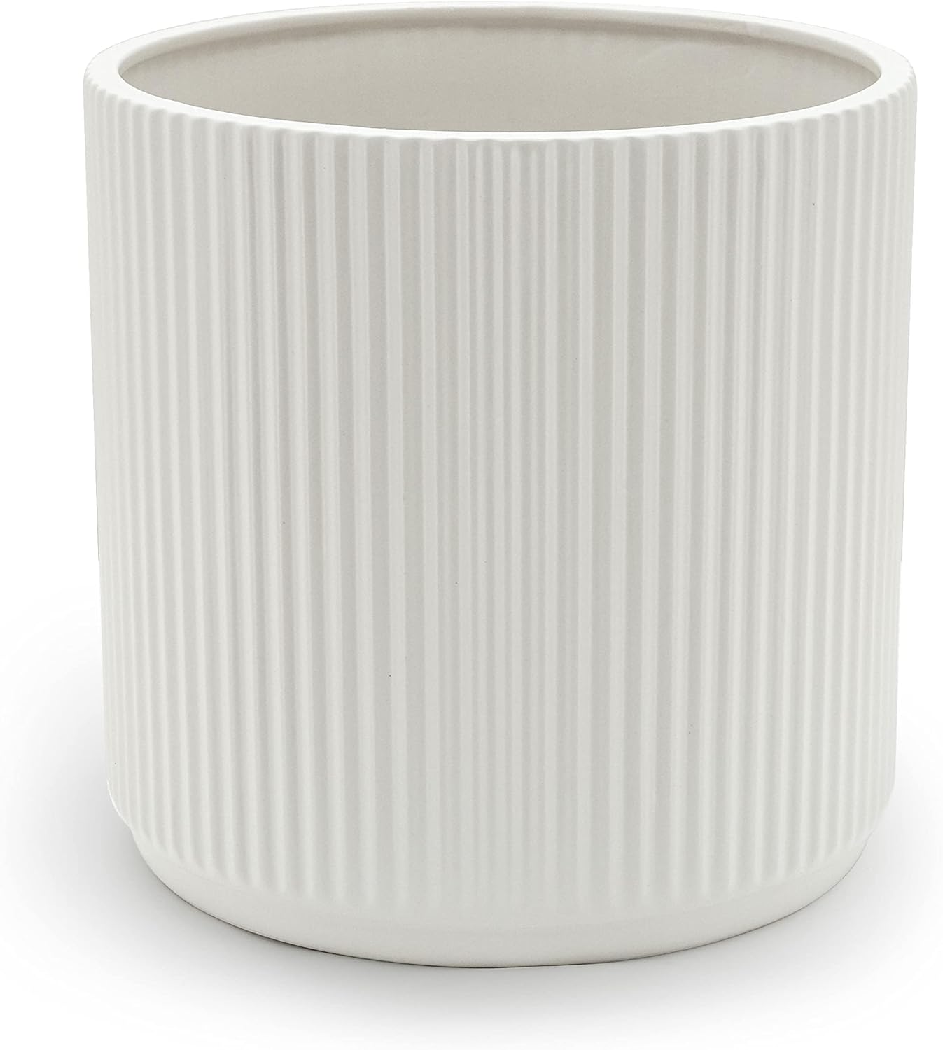 Amazon Basics Fluted Ceramic House Round Planter, 20.3 cm, Black