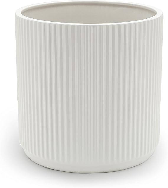 Amazon Basics Fluted Ceramic House Round Planter, 20.3 cm, White