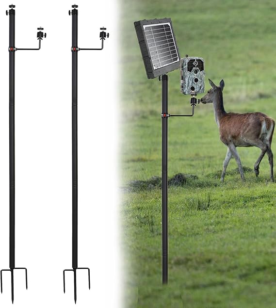 2 Pack 56" Trail Camera Stand, Solar Panel Holder, for Dual Device