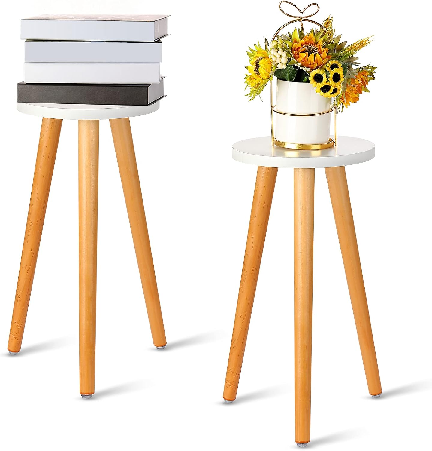 Plant Stand, 2 Pack Wood Flower Holder Mid-Century Plant Pot Stand for Indoor, Outdoor, Garden 16.5’’ Tall Round Side Table, Modern Home Decor Plant and Pot NOT Included