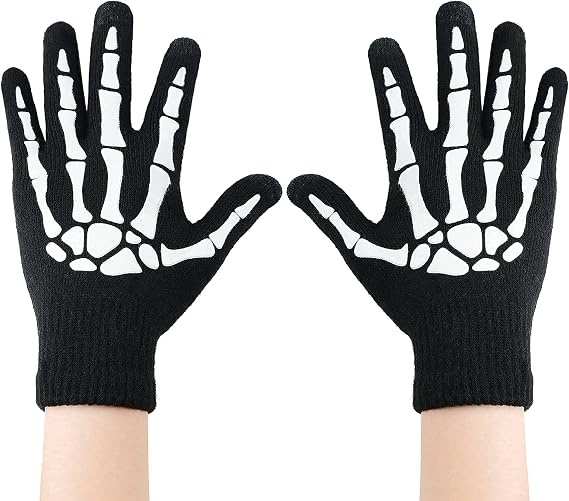 Zando Halloween Skeleton Gloves - Adult & Kids Luminous Skull Knit Gloves